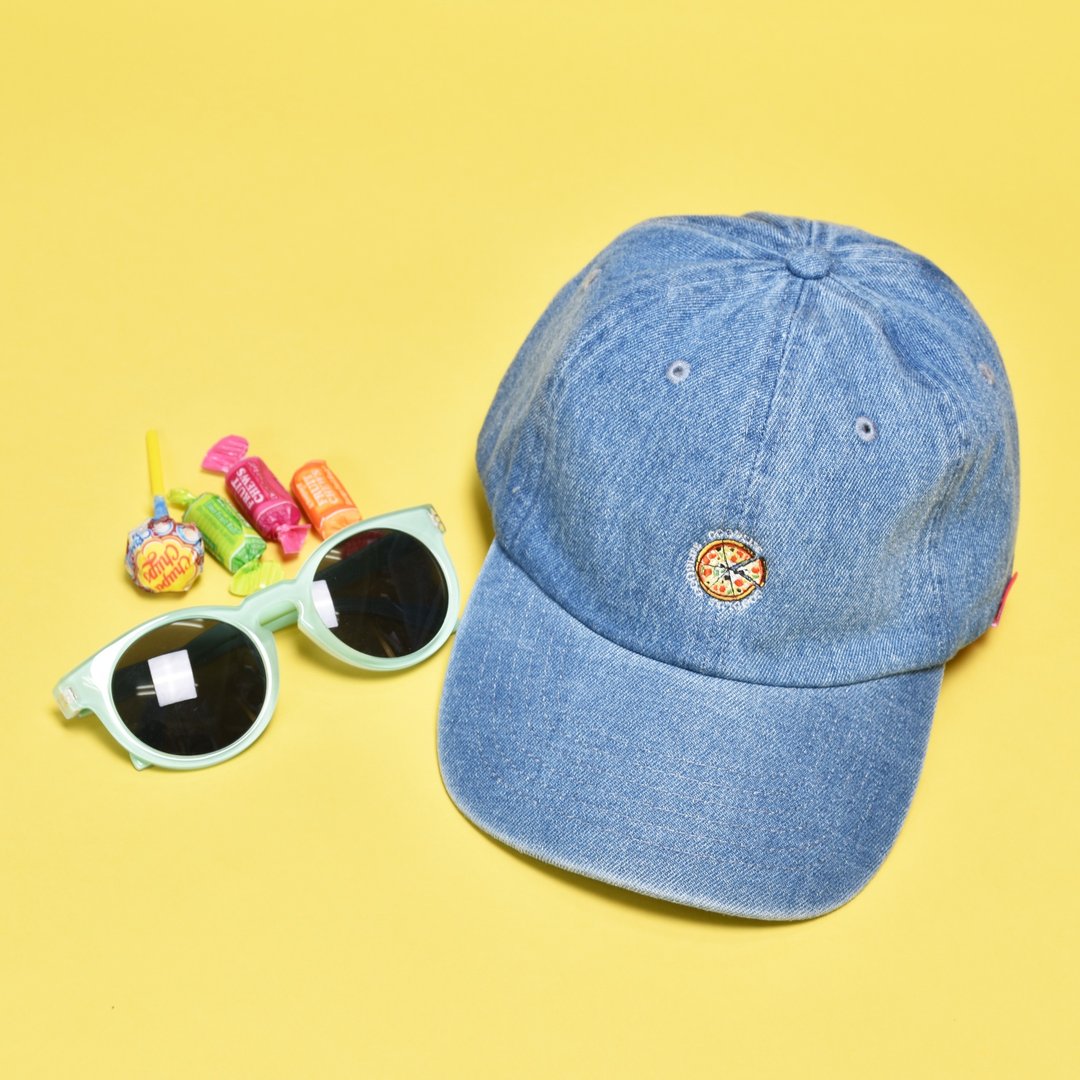 'PIZZA CIRCLE LOGO' Denim Cap L-BLUE - 帽子 - 棉 蓝色