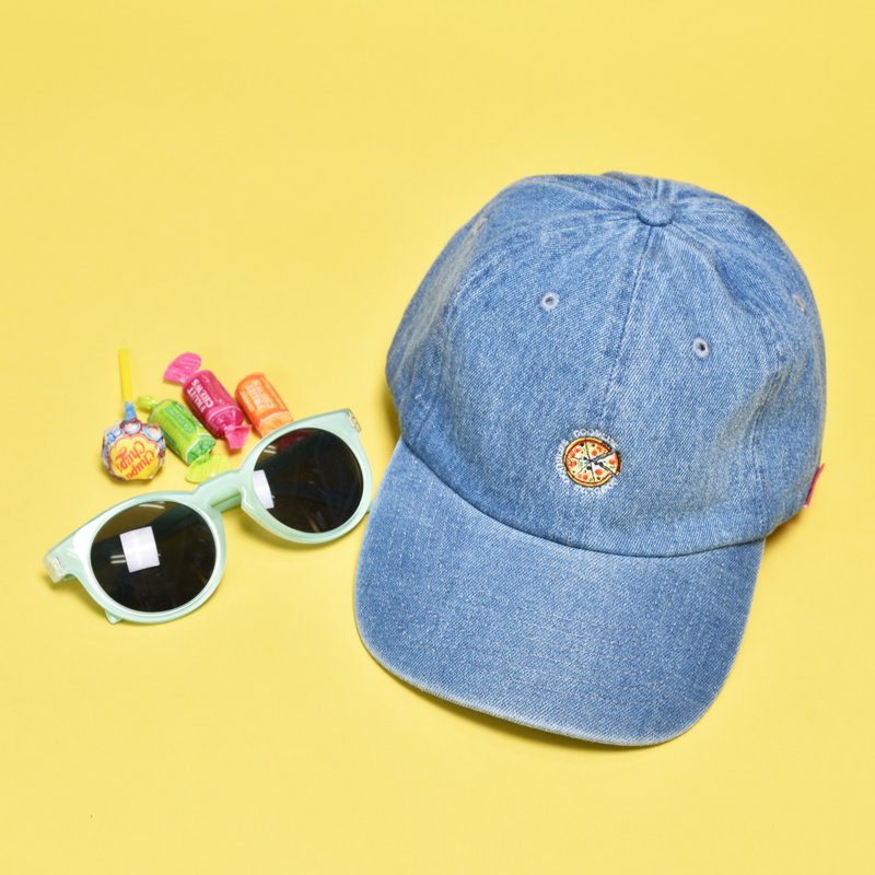 'PIZZA CIRCLE LOGO'Denim Cap L-BLUE - 帽子 - 棉．麻 蓝色