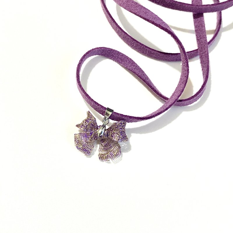定制化 梦幻紫金色蝴蝶结颈链项链 - 项链 - 其他金属 紫色