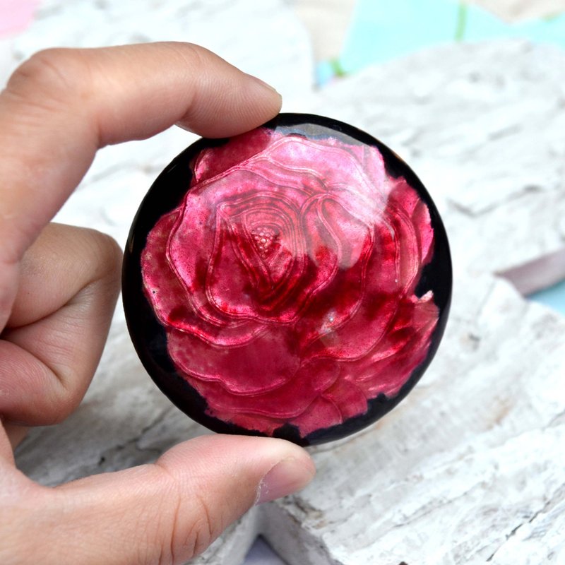 文艺复兴感工艺玫瑰彩绘珐琅胸针 日本二手中古珠宝首饰古着 - 胸针 - 贝壳 银色