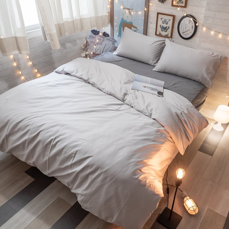 Life素色系列- 芝麻豆腐(床包芝麻灰色) 100%精梳棉(60支) 台湾制 - 寝具 - 棉．麻 灰色