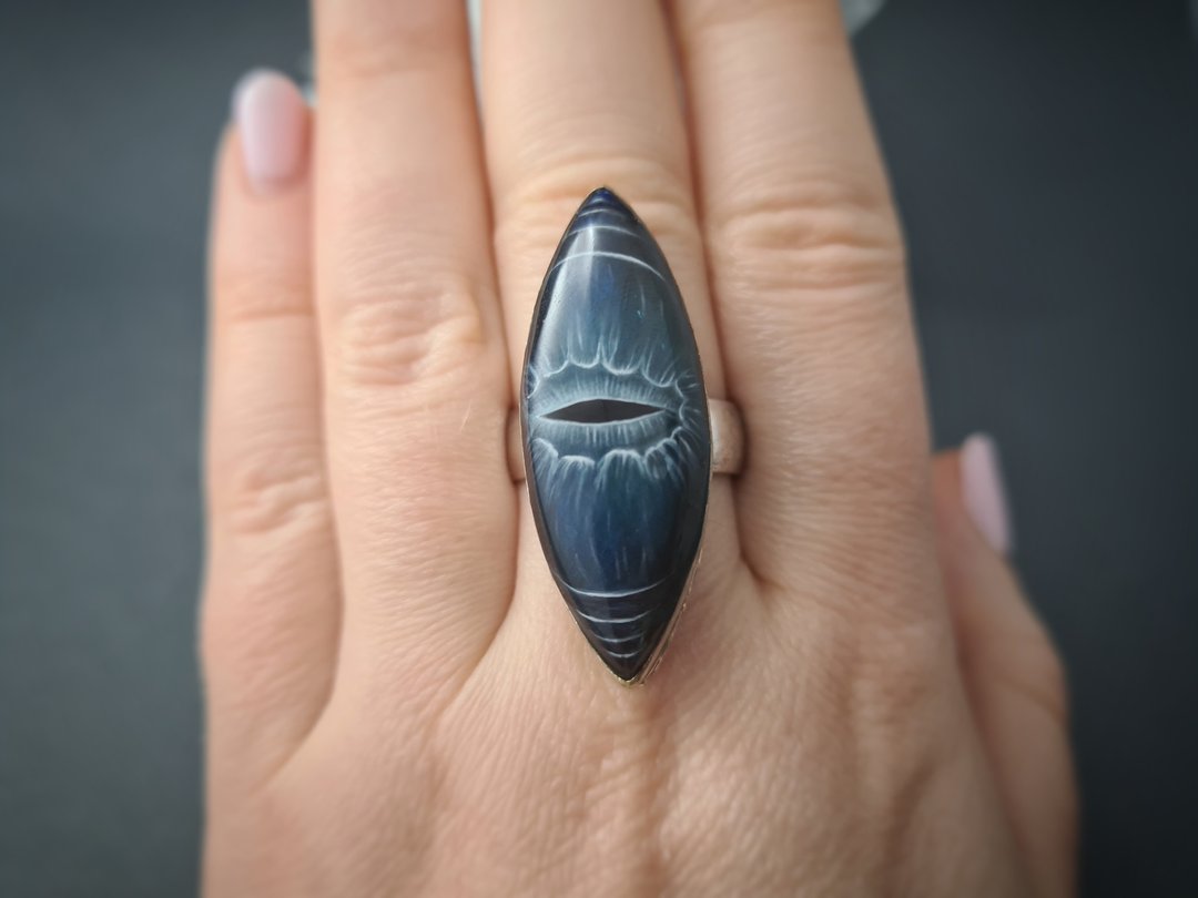 Evil eye ring Labradorite ring Dragon eye ring Aaa large labradorite ring - 戒指 - 宝石 蓝色