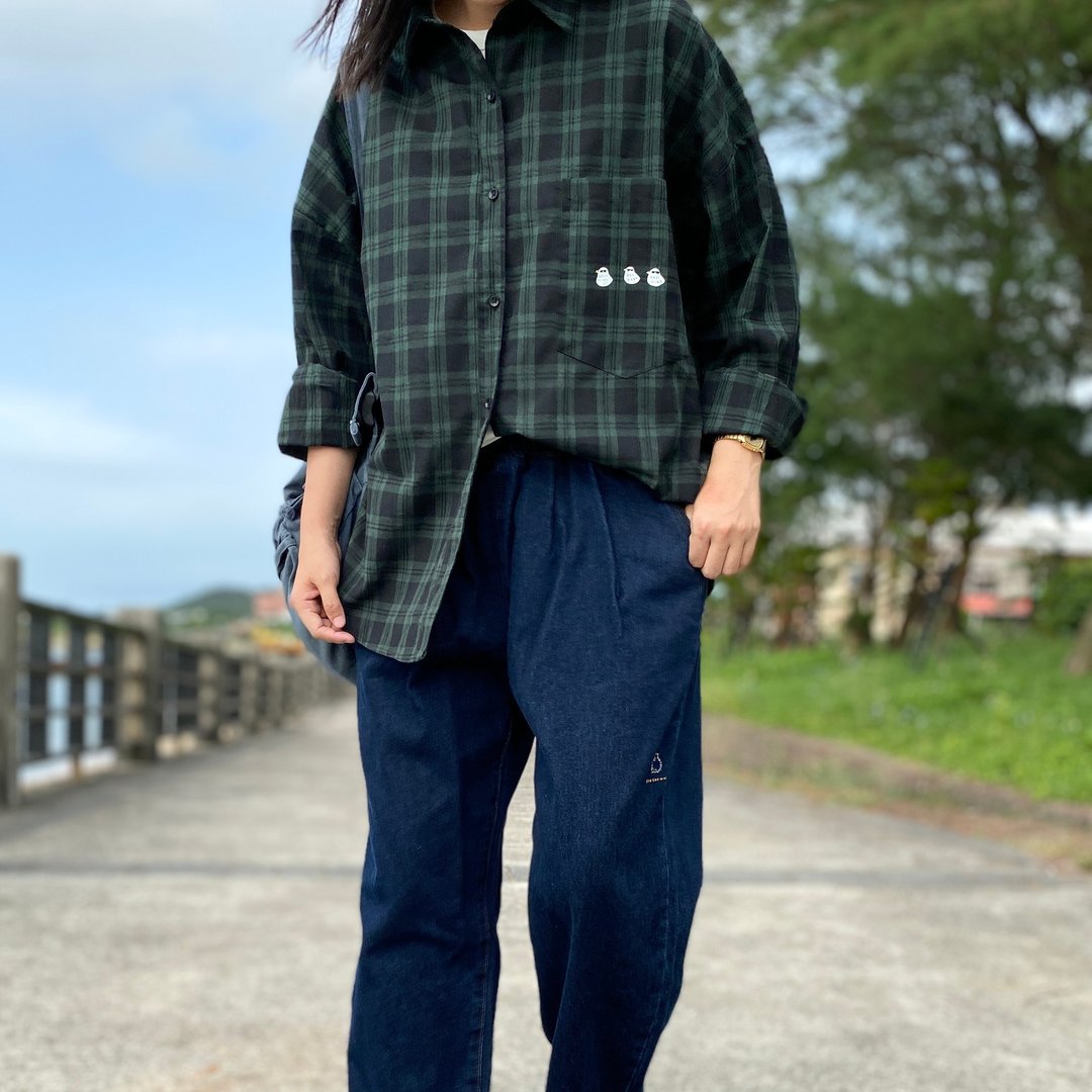 酷鸭鸭// 帅气格子亚麻衬衫 - 女装衬衫 - 棉 白色