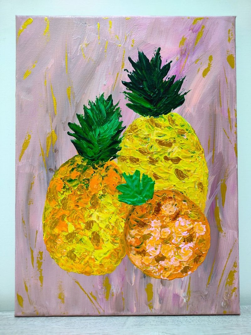 【三颗圆滚滚的凤梨】压克力无框画/挂画/原画/入厝开业/礼物 - 摆饰 - 棉．麻 
