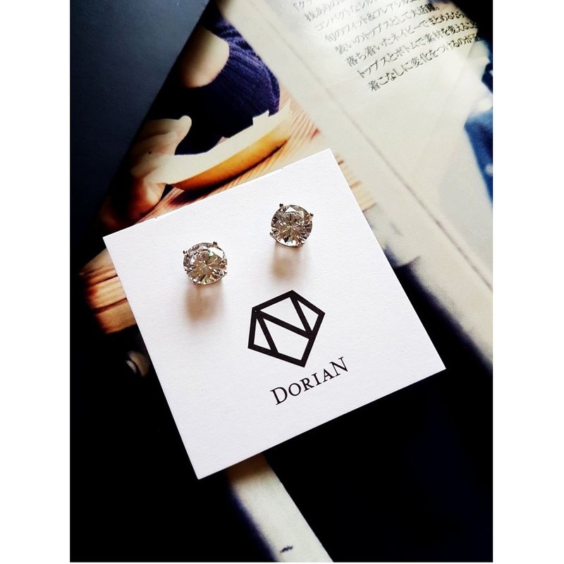 DoriAN 施华洛世奇同款 闪耀圆单钻纯银925纯银耳环 附纯银保证卡 - 耳环/耳夹 - 纯银 银色