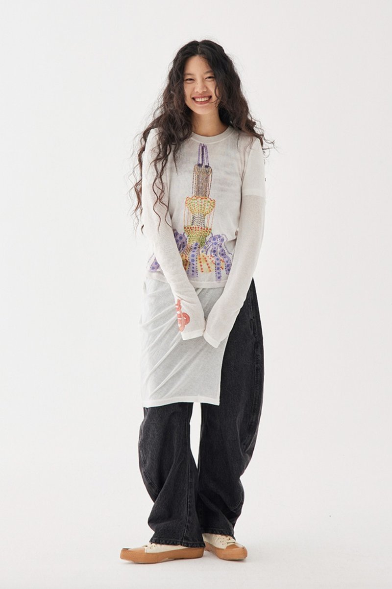 Fountain Long Tee 喷泉山打底 不规则长袖T恤 - 女装 T 恤 - 棉．麻 白色