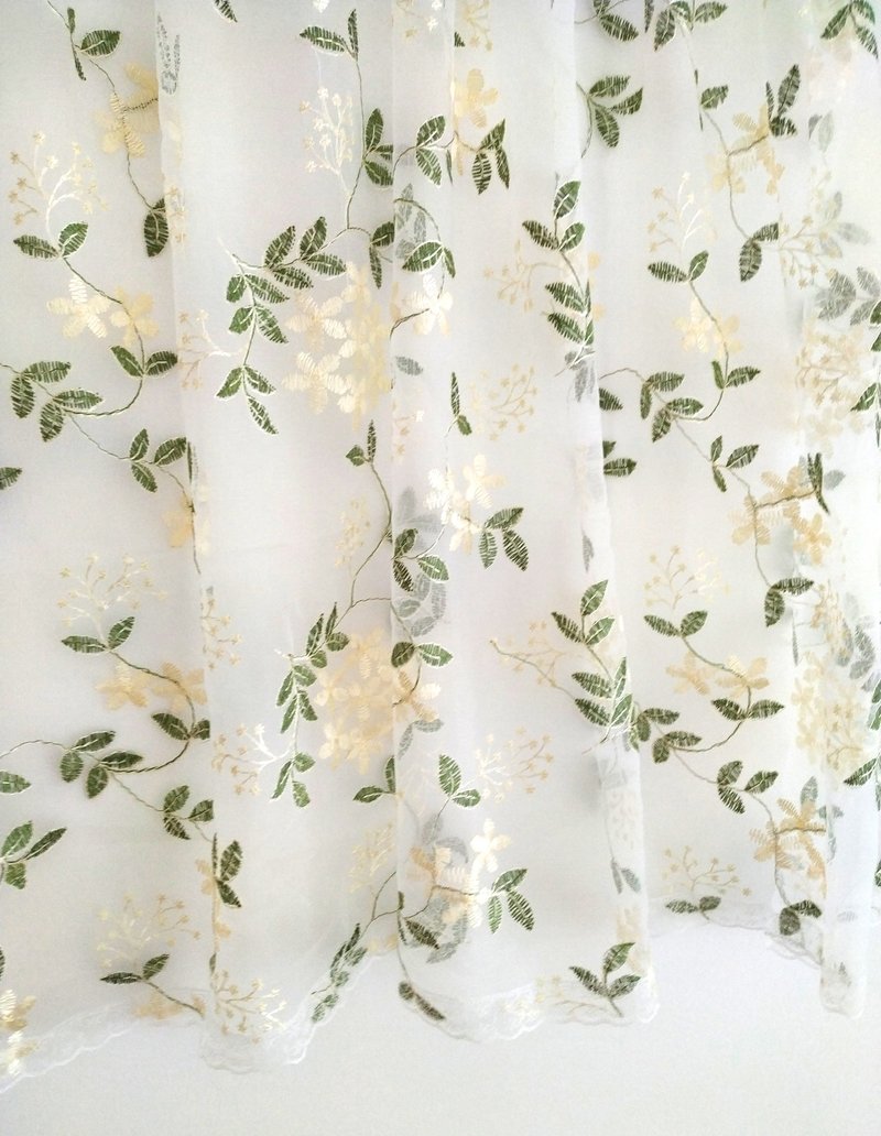 黄绿色網紗刺繡小碎花窗簾門簾 - 门帘/门牌 - 其他材质 