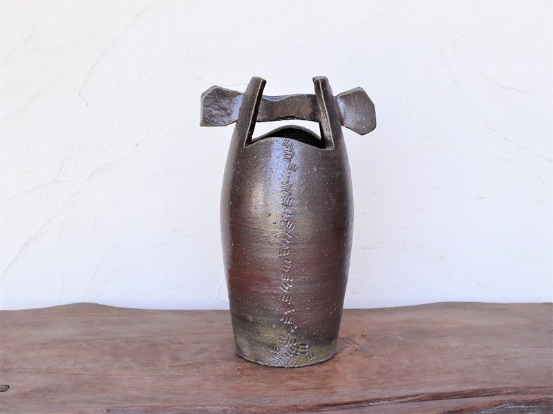 Bizen ware flower lover(28.3cm) h3-020 - 花瓶/陶器 - 陶 咖啡色