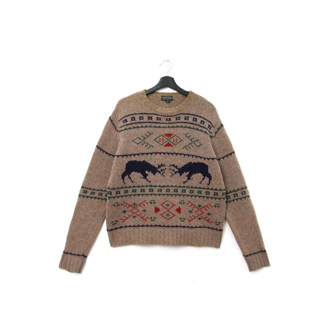 Back to Green-复古针织毛衣 栗子色 鹿 /vintage sweater - 女装针织衫/毛衣 - 聚酯纤维 