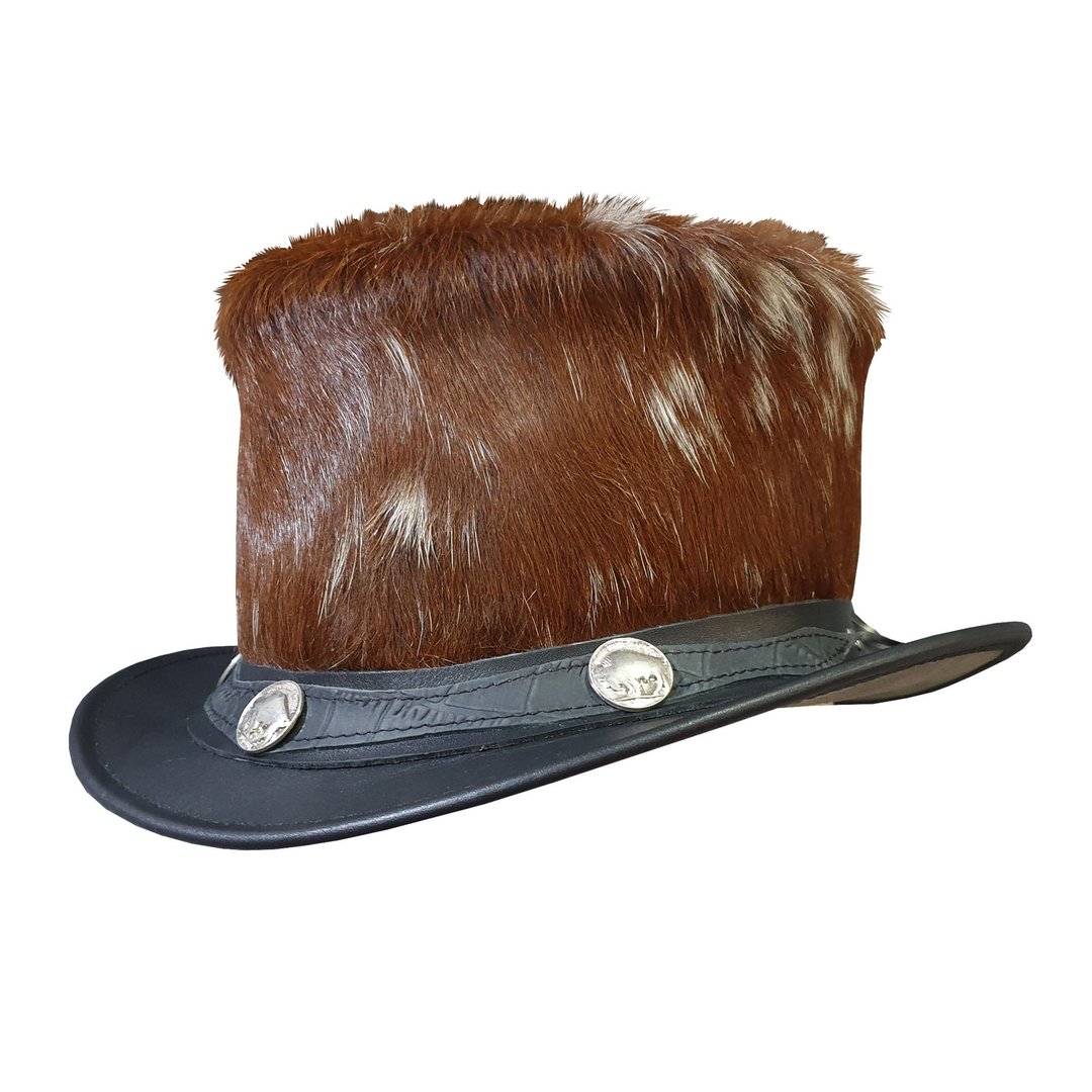 El Dorado Leather Top Hat Cow Hair Hide Crown - 帽子 - 真皮 黑色