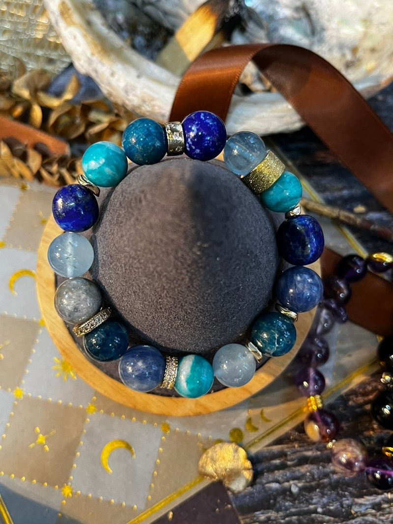 定制化水晶矿石手链 天何石 海蓝宝 青金石 蓝磷灰石 蓝晶 - 手链/手环 - 水晶 