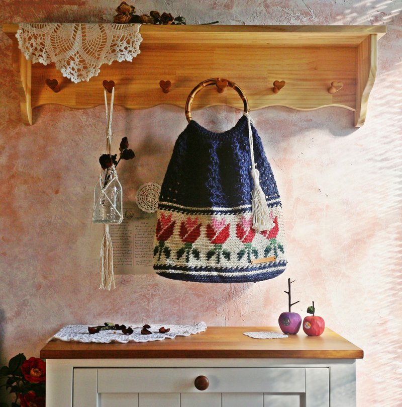 【完售】Handmade手工编织麻绳编织袋/手提包/藤柄把手包 - 手提包/手提袋 - 棉．麻 多色