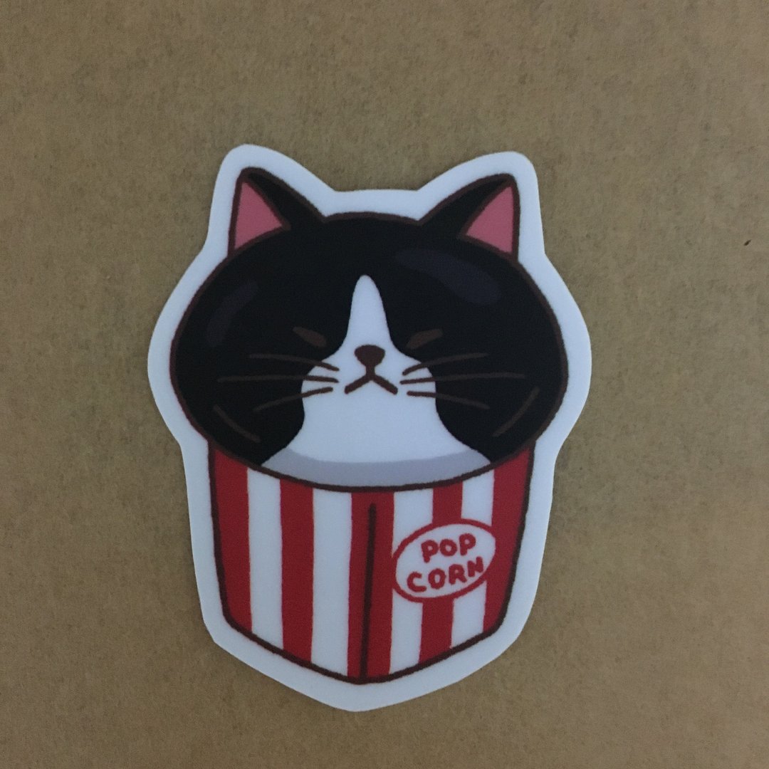 猫咪日常爆米花中型防水贴纸 SM0065 - 贴纸 - 防水材质 多色