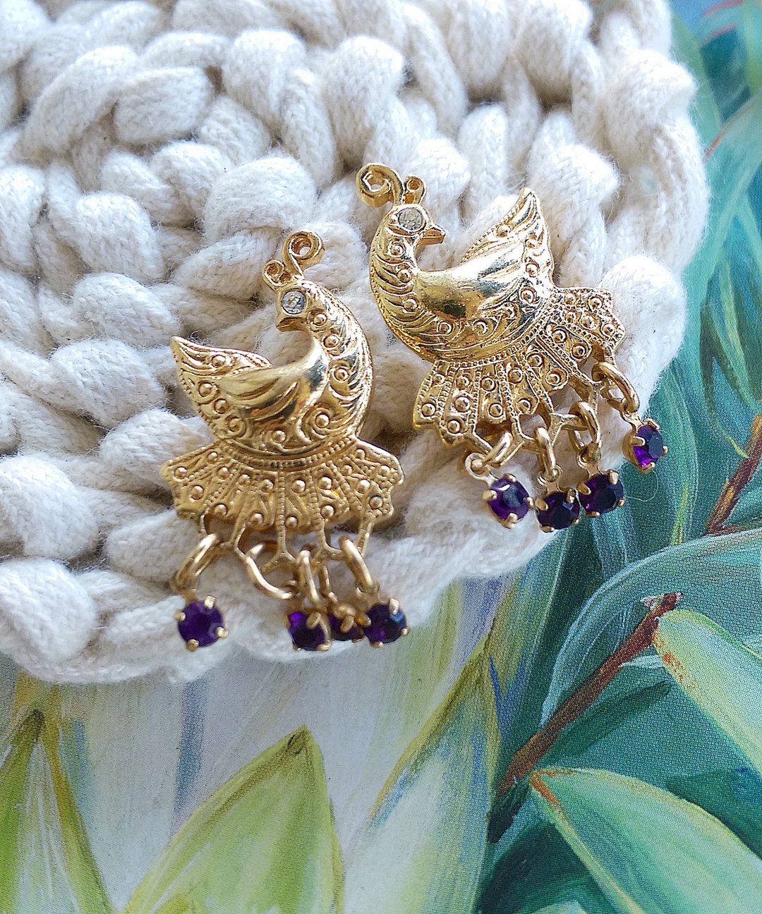 Vintage Jewelry 西洋古董饰品 AVON  Peacock Dangle 针式耳环 - 耳环/耳夹 - 其他材质 金色