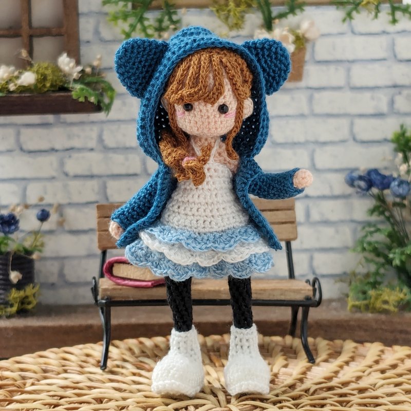 钩针娃娃/ amigurumi /钥匙链/ 蓝熊夹克/玩偶【接单订制】 - 玩偶/公仔 - 聚酯纤维 蓝色