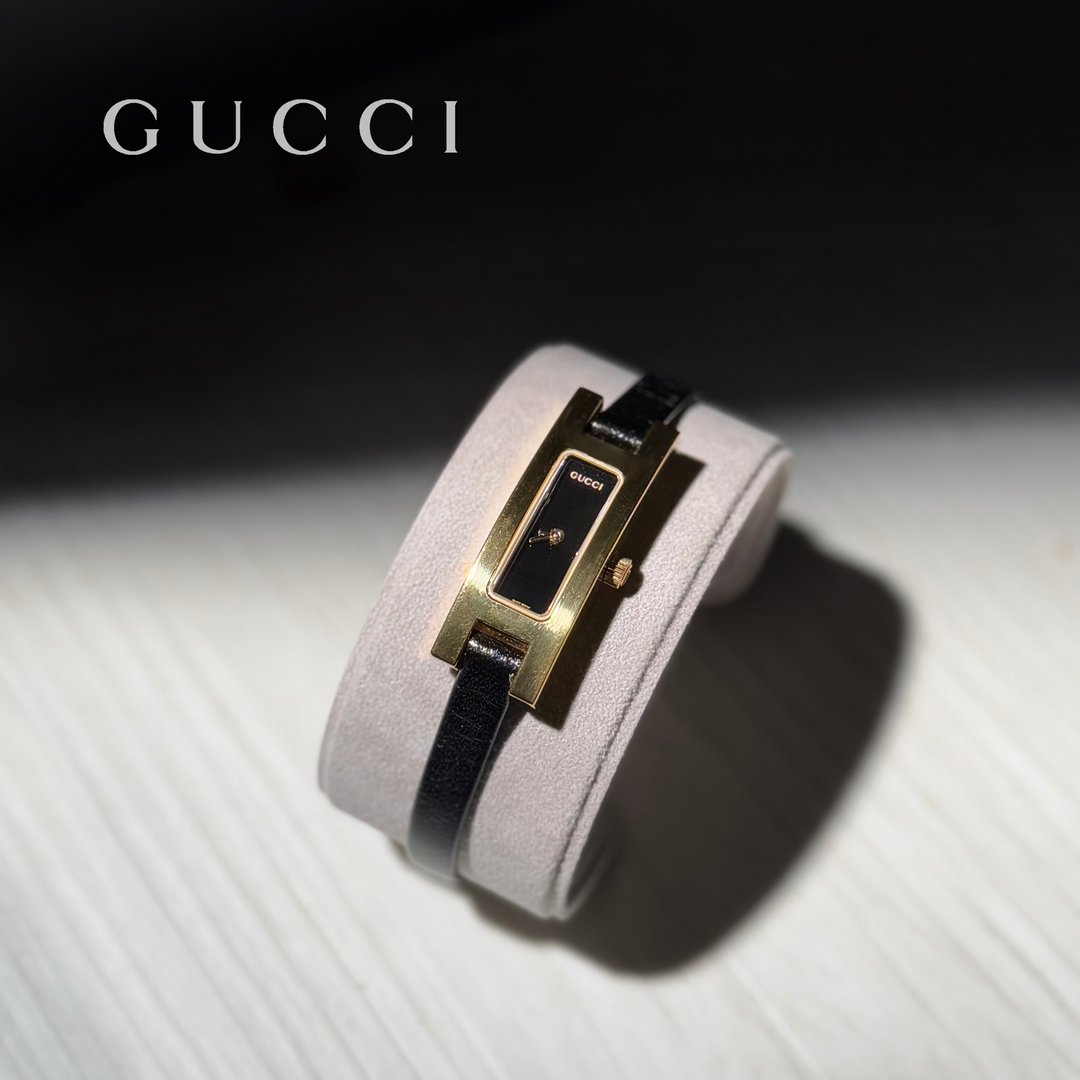 极美品 GUCCI 3900L 黒文字盘 金色长方石英女表 附品齐全 - 女表 - 不锈钢 金色