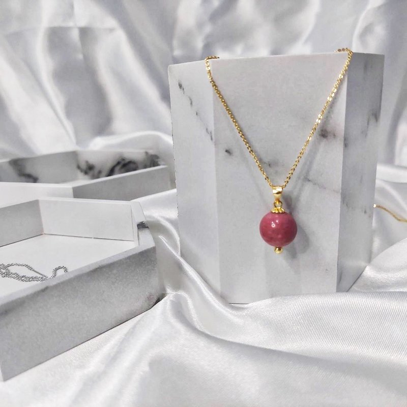 天然蔷薇辉石项链 - 项链 - 宝石 红色