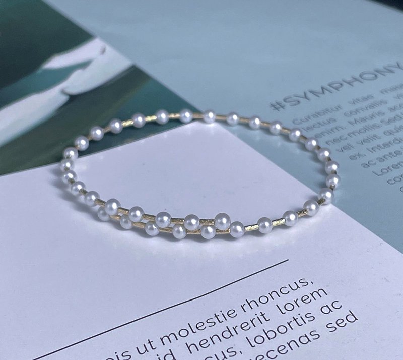 米拉之诗小米珠淡水珠弹性手环系列珍珠饰品18K金手链18K金手镯 - 手链/手环 - 珍珠 白色