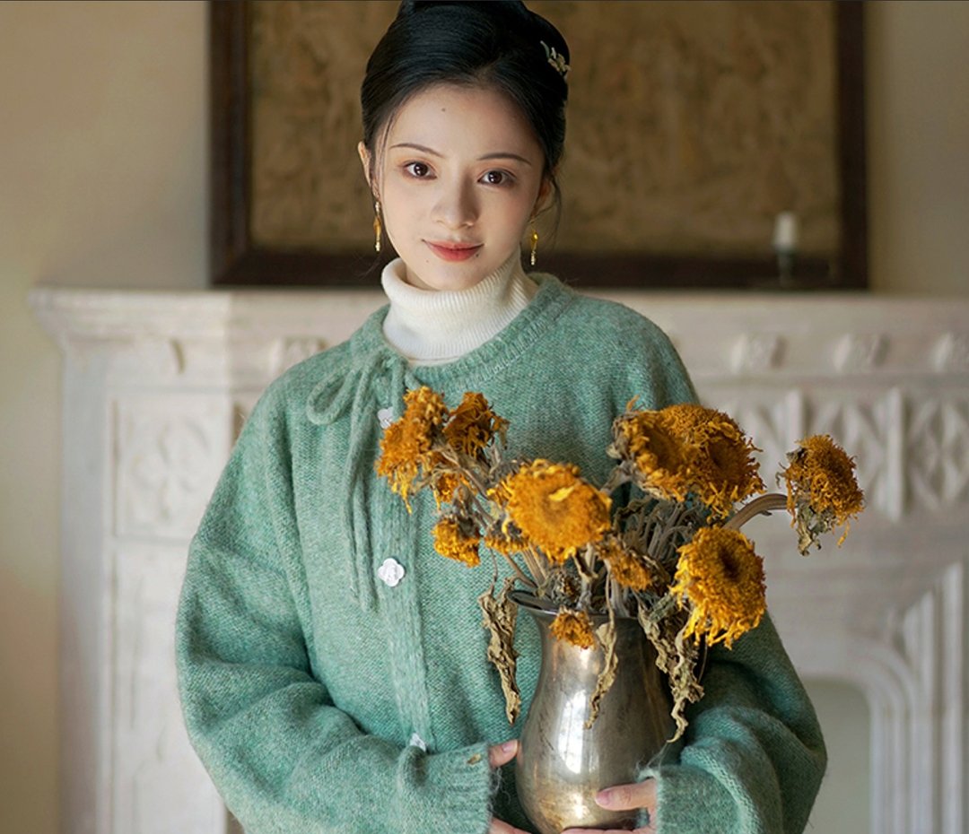 新中式复古 唐风针织衫 汉服元素外套 - 女装上衣 - 其他材质 绿色