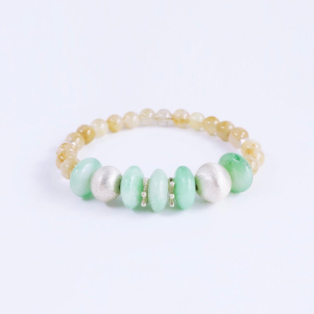 Aventurine &amp; Golden Rutilated Quartz bead Bracelet for Leo and Finance - 手链/手环 - 石头 金色