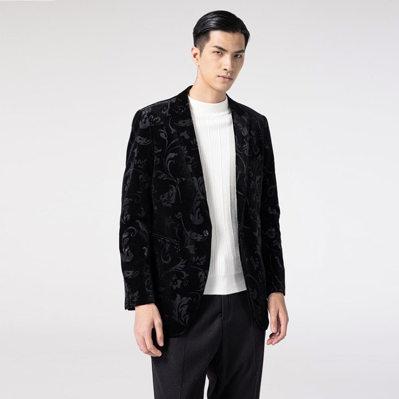 品立男装修身提花休闲西服西装外套秋冬 - 男装西装外套 - 聚酯纤维 黑色