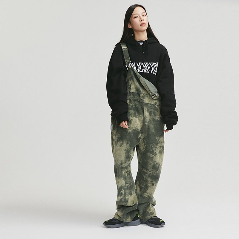 MOKACME 20FW 迷彩扎染灯芯绒工装背带裤情侣装 - 男士长裤 - 其他材质 绿色