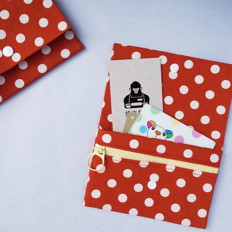 儿福联盟│橙红水玉点点零钱包 - 零钱包 - 棉．麻 橘色