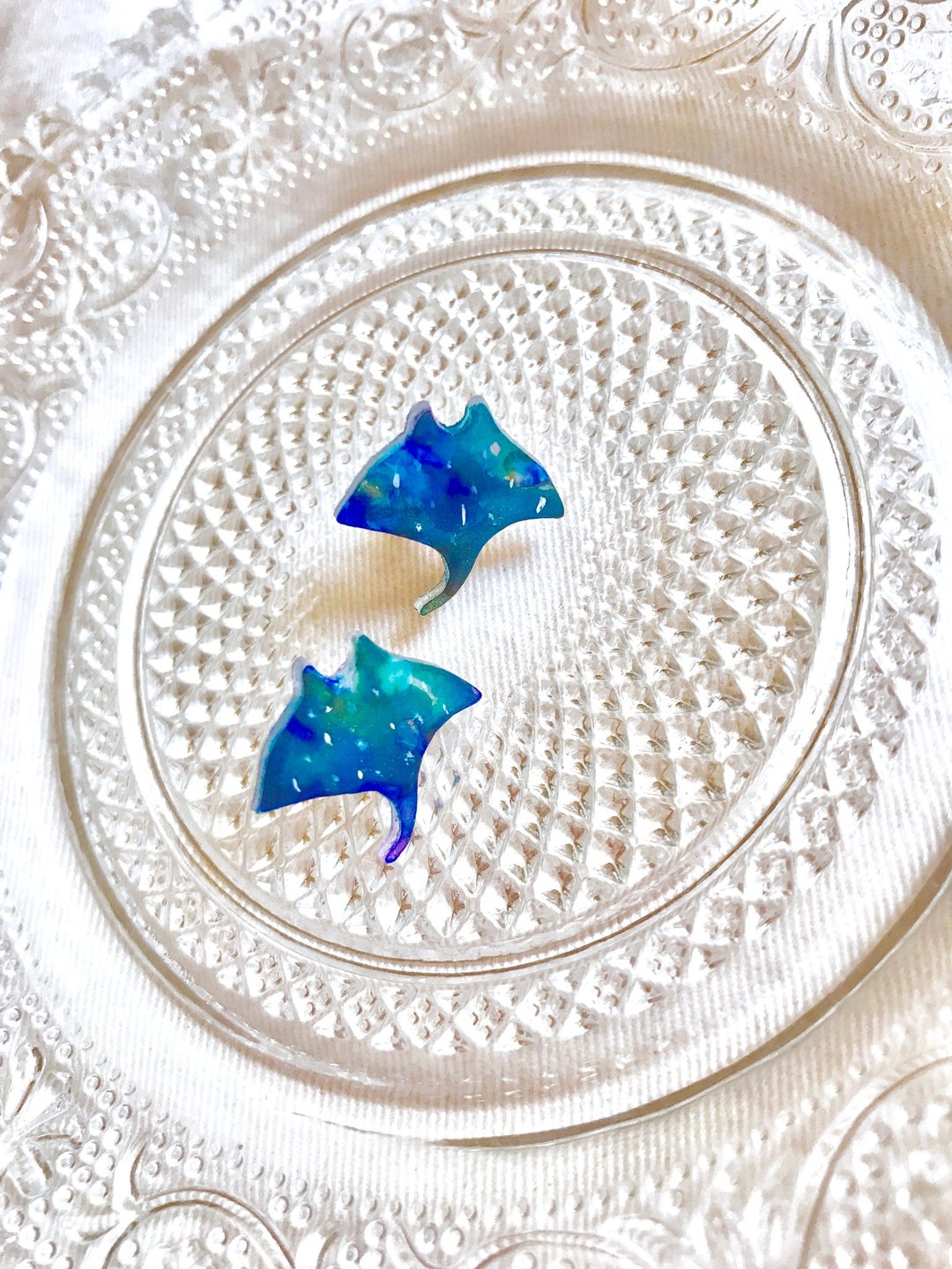 星空动物园系列/小魟鱼海洋贴耳耳环 - 耳环/耳夹 - 树脂 蓝色
