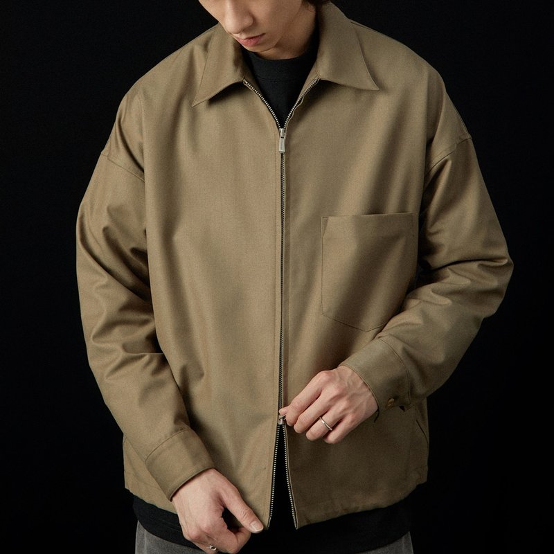 抗皱垂感衬衫式夹克外套 西装面料简约城市通勤 - 男装外套 - 其他人造纤维 卡其色