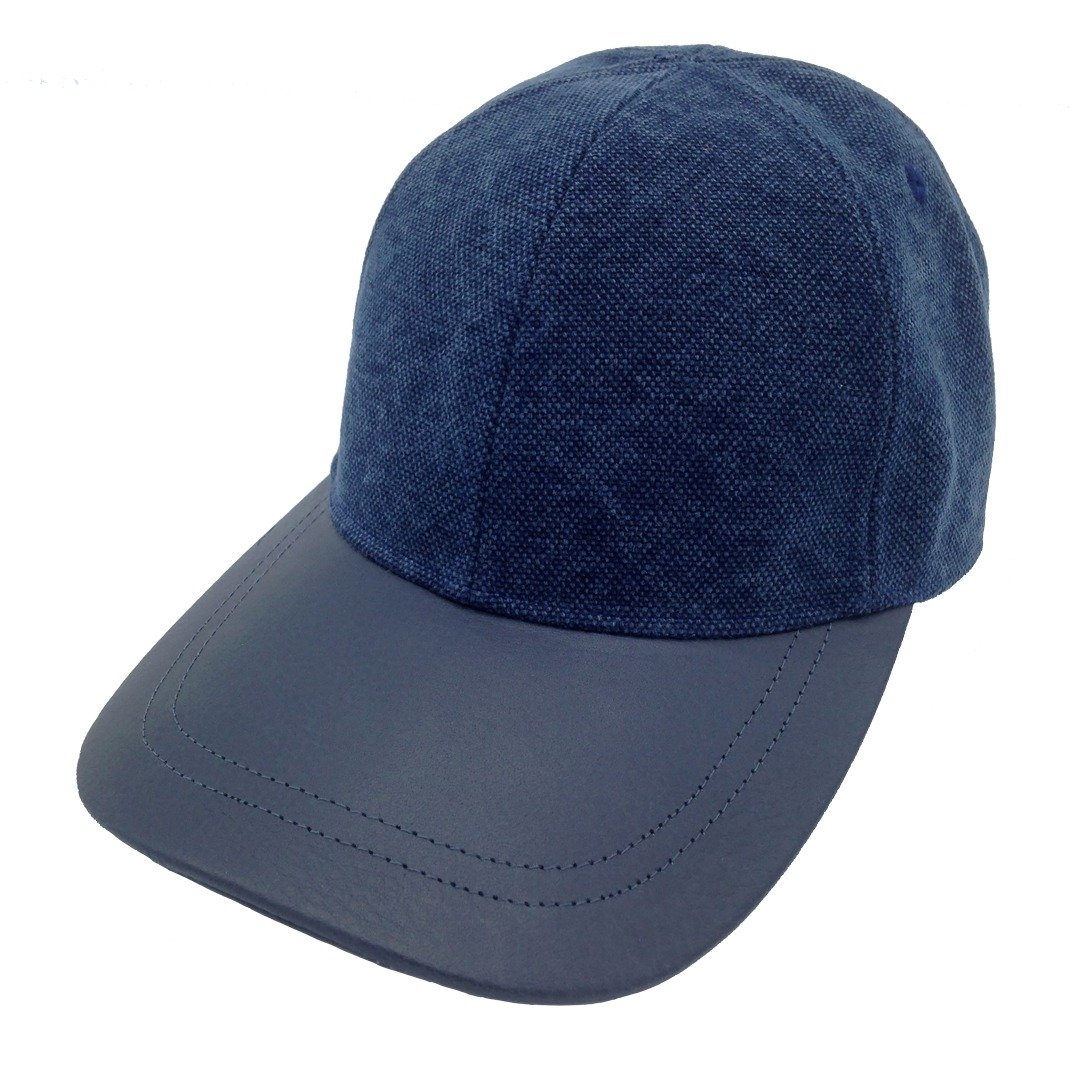 Canvas Stonewash Baseball Cap, Genuine leather brim, Color Navy - 帽子 - 棉．麻 蓝色