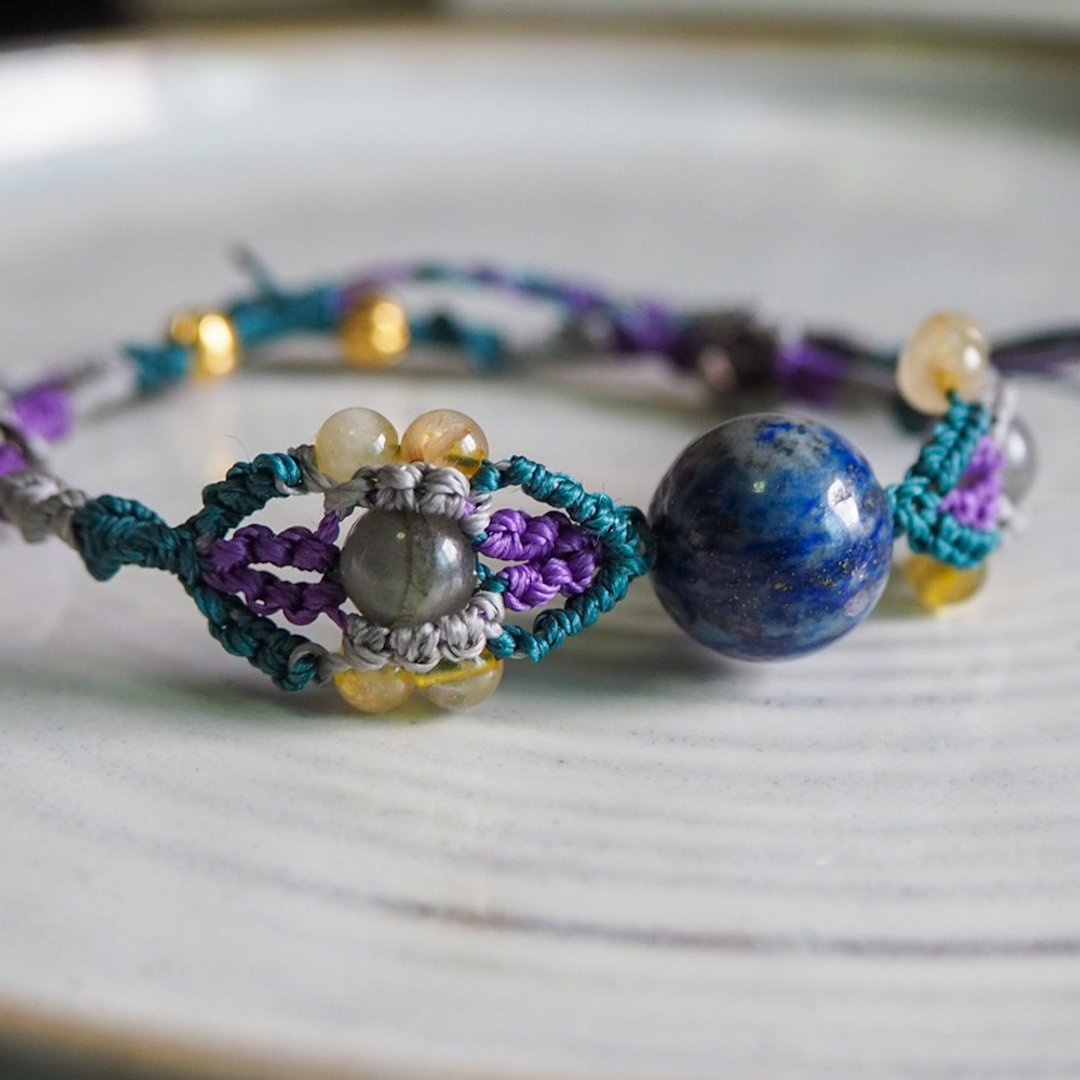 Macrame friendship bracelet Stone color Butterfly Collection - 手链/手环 - 石头 蓝色