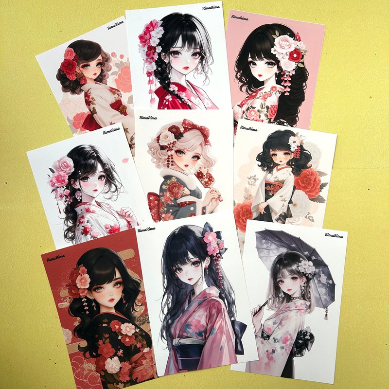 RimaRima 原创贴纸 和服 复古女孩 贴纸组 女孩 りまりま - 贴纸 - 纸 