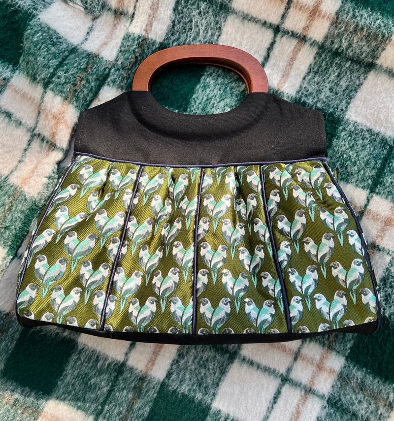 蝶夫人包(青鸟)/手工包 椭圆把手包 蝴蝶夫人 手提包 手拿包 - 手提包/手提袋 - 棉．麻 