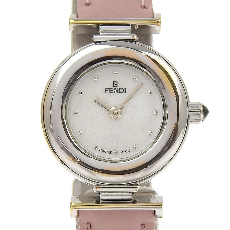 【日本直运】芬迪 FENDI 手表 320L 不锈钢 × 压纹皮革 石英 指针式显示 白色贝壳纹表盘 女仕【二手】 - 女表 - 不锈钢 白色