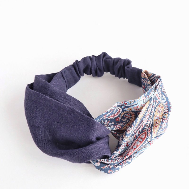 Liberty (Felix and Isabella) and sea color linen hair band - 发带/发箍 - 棉．麻 蓝色