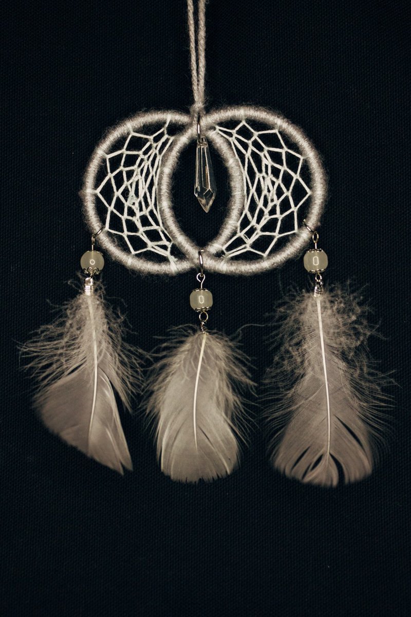 纯手工捕梦网 Handmade Dreamcatcher－【迷你双月－灰】 - 摆饰 - 棉．麻 灰色