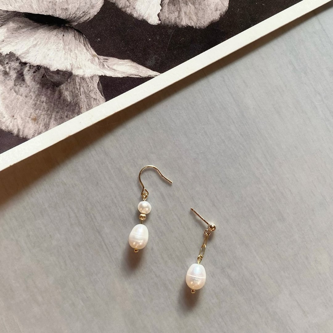 14K包金珍珠耳环_Cobble 14KGF earrings - 耳环/耳夹 - 珍珠 白色