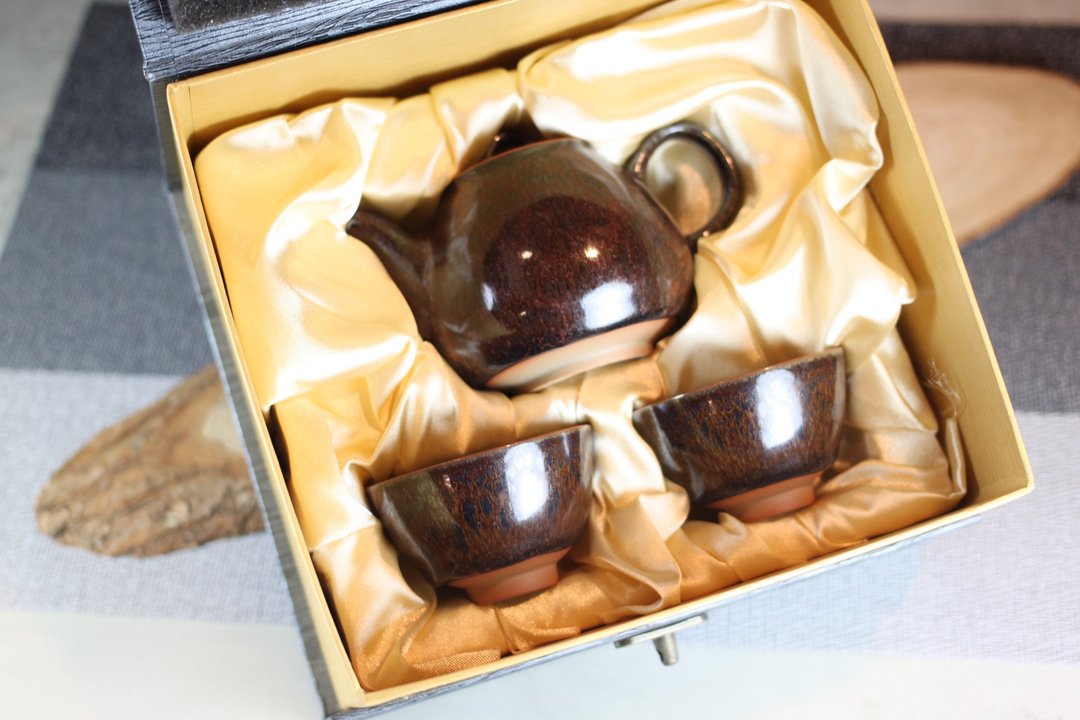 【送礼好物】180ml 疲倦 天目釉 一茶壶两杯组 莺歌叶敏祥作 - 茶具/茶杯 - 瓷 