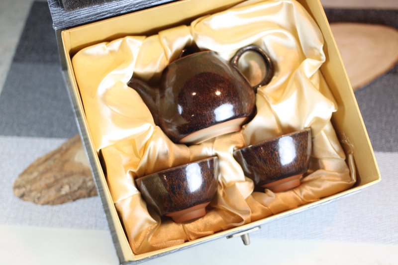 【送礼好物】180ml 疲倦 天目釉 一茶壶两杯组 莺歌叶敏祥作 - 茶具/茶杯 - 瓷 
