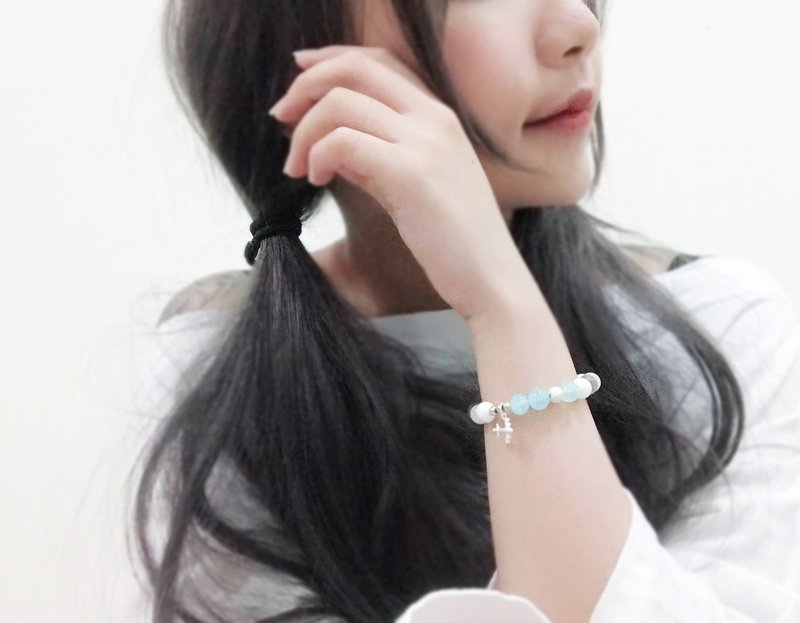 粉蓝色泡泡银手链-手作天然石串珠蓝粉色系-玥．unicorn-天然石 925纯银 藏银 - 手链/手环 - 宝石 蓝色