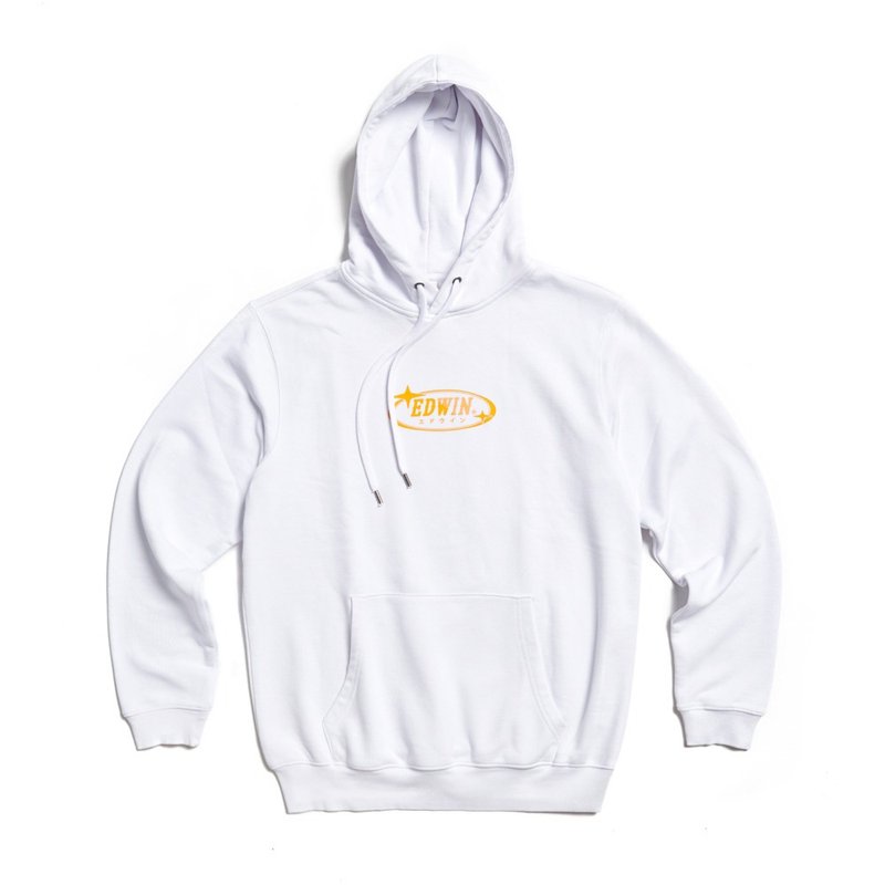 EDWIN 男女装 东京散策系列 EDWIN 之星连帽长袖 T 恤 (白色) - 中性连帽卫衣/T 恤 - 棉．麻 白色
