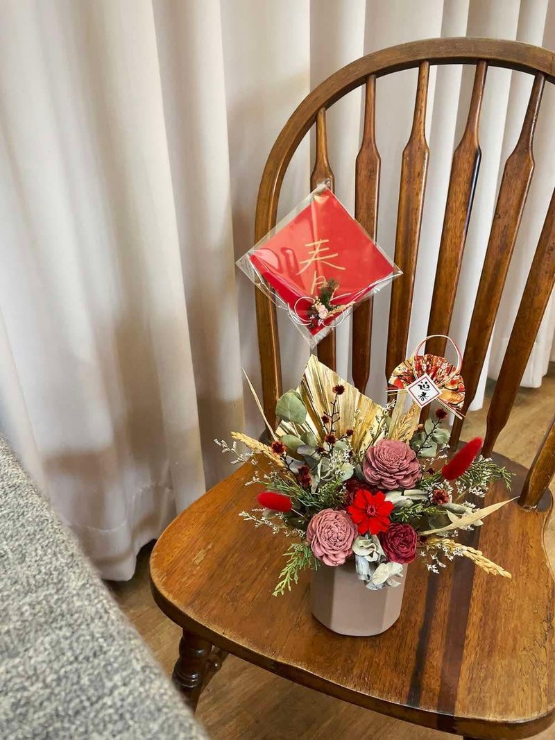 永生花桌花【迎春】花盆 开幕桌花 新年花礼 结婚花 乔迁 入厝 - 干燥花/捧花 - 植物．花 红色