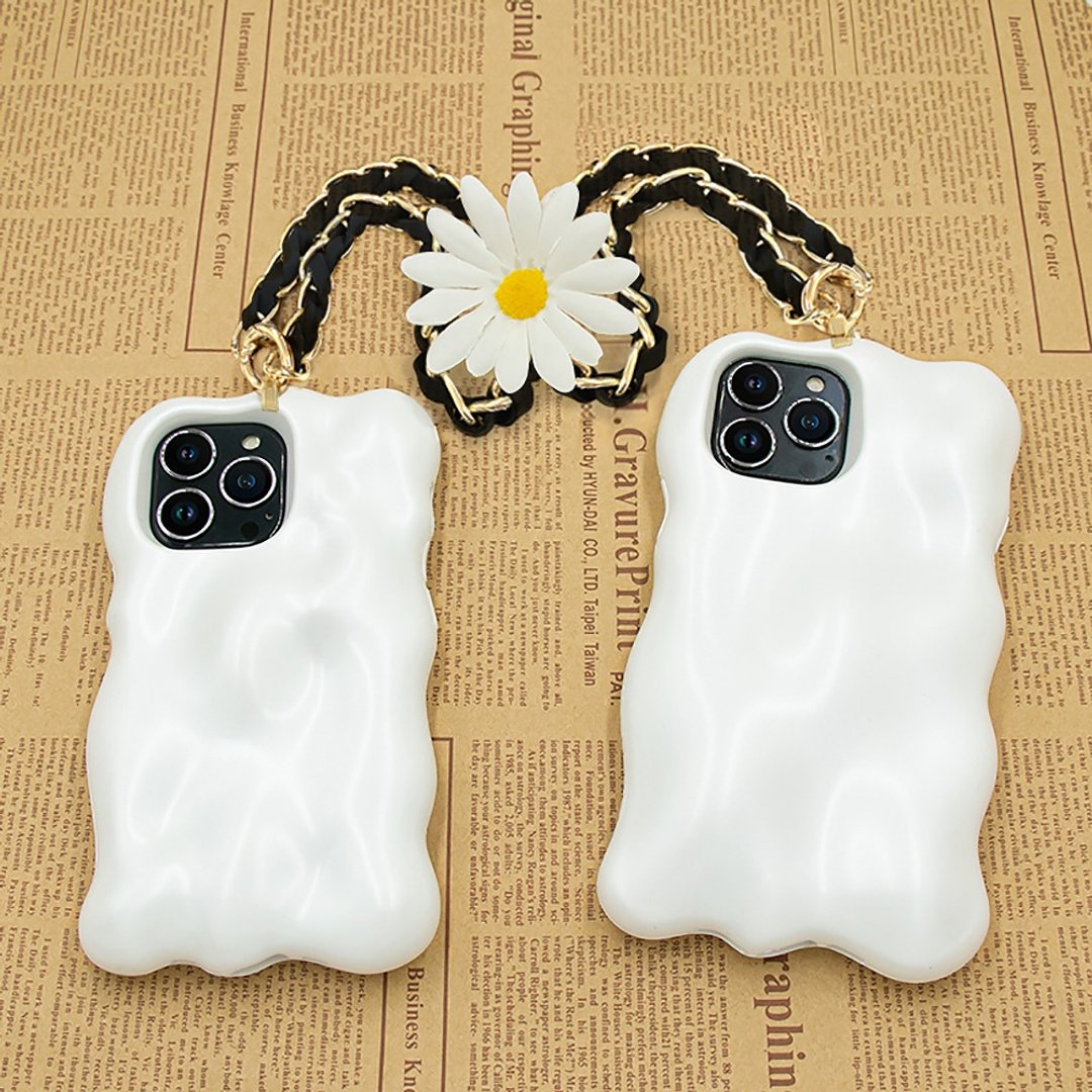 【Candies】iPhone 13 系列 - Simple梦幻珠光手机壳 白 附黑链 - 手机壳/手机套 - 硅胶 白色
