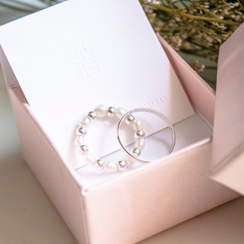 春意 珍珠双圈戒指 - 戒指 - 纯银 白色