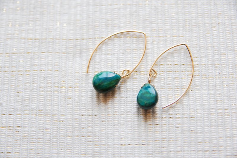 Blue Opal Marquis Hook Earrings D 14 kgf - 耳环/耳夹 - 石头 蓝色