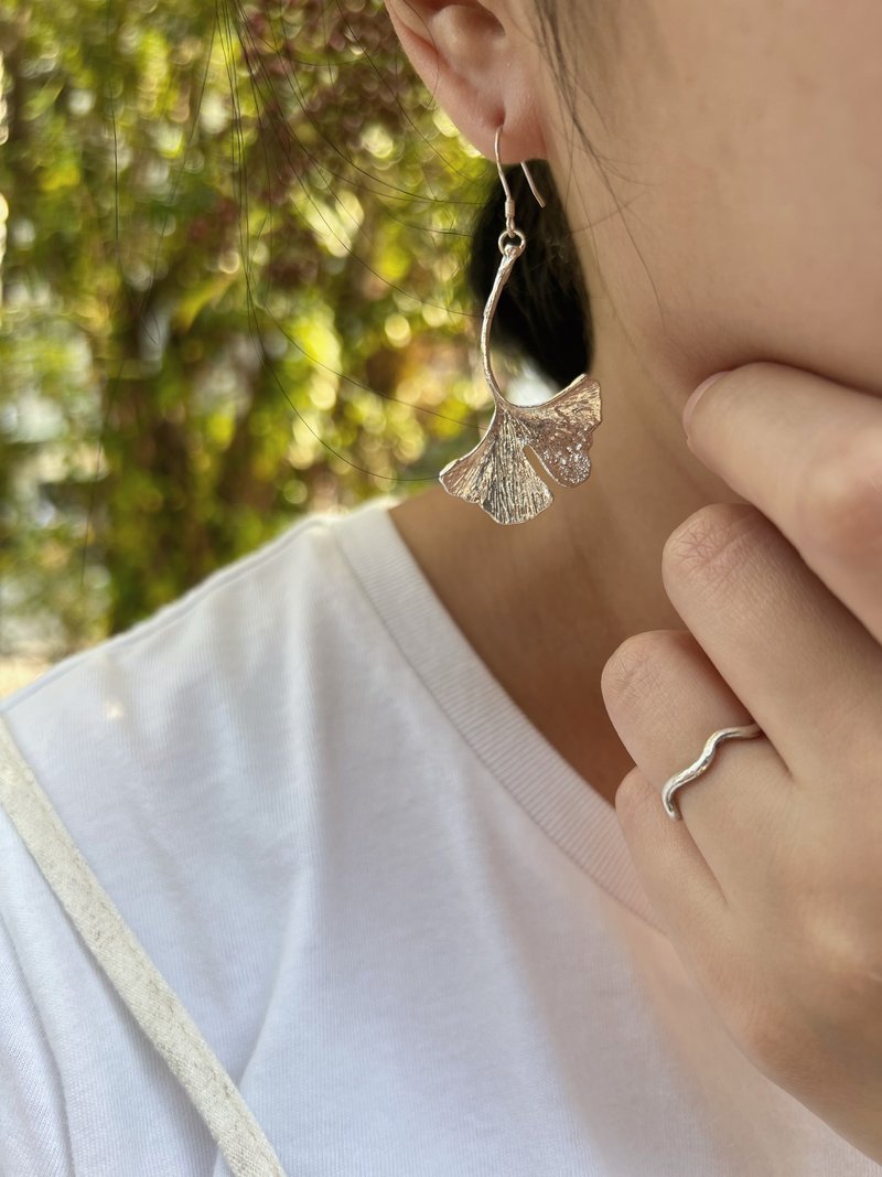 植系-银杏-纯银耳环-大款 - 耳环/耳夹 - 纯银 银色