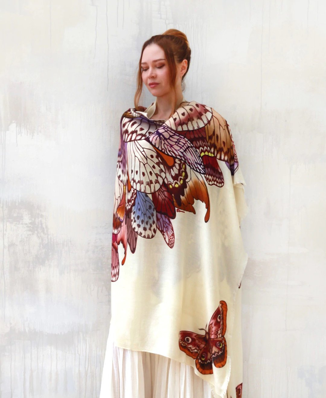 BROWN BUTTERFLY WINGS SHAWL - 丝巾 - 棉 