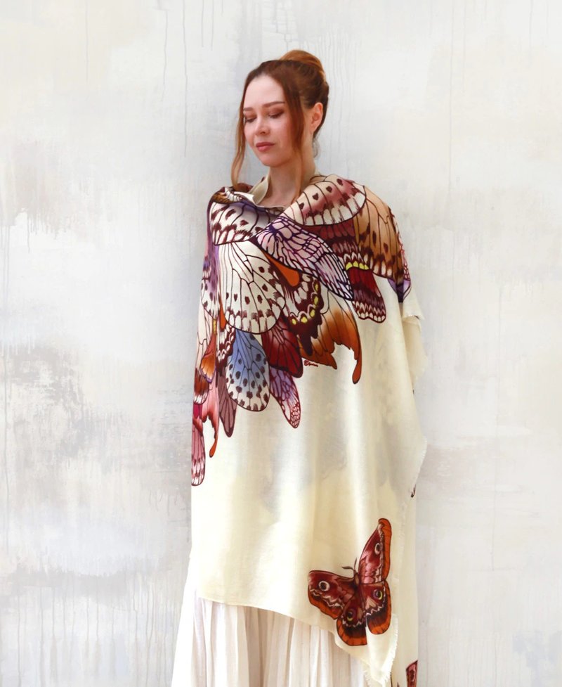 BROWN BUTTERFLY WINGS SHAWL - 丝巾 - 棉．麻 
