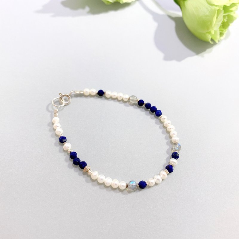 Ops Lapis lazuli Bracelet-青金石/纯银/珍珠/细致/极细/手链 - 手链/手环 - 宝石 蓝色
