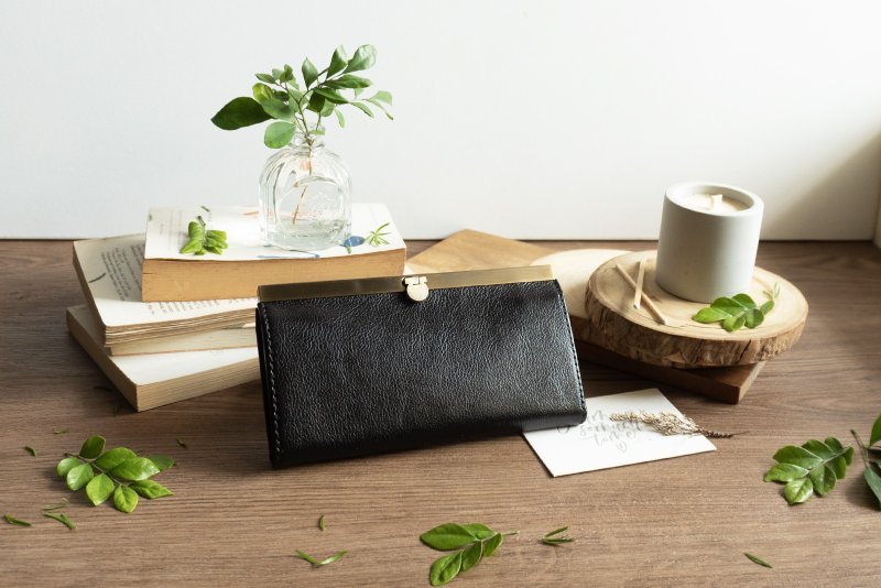 吕黑咖口金长夹丨内外荔枝压纹牛皮制作 大容量钱包丨防泼水 耐脏 - 皮夹/钱包 - 真皮 黑色